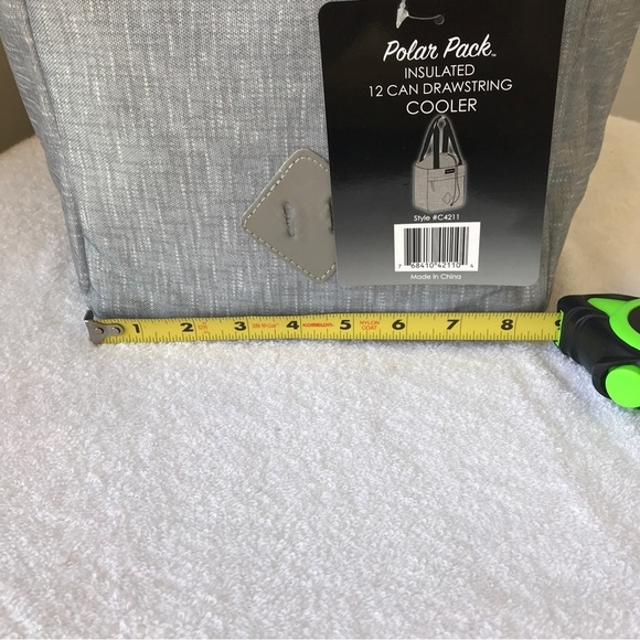 Polar Pak insulated 12 can drawstring cooler in light gray black handle - Picture 3 of 6